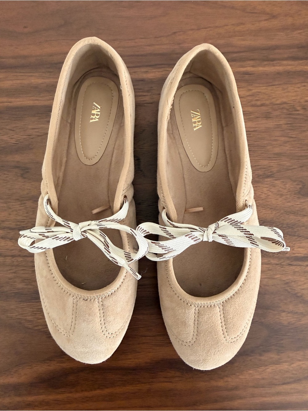 Zara Tan Suede Bow-Accent Ballet Flats